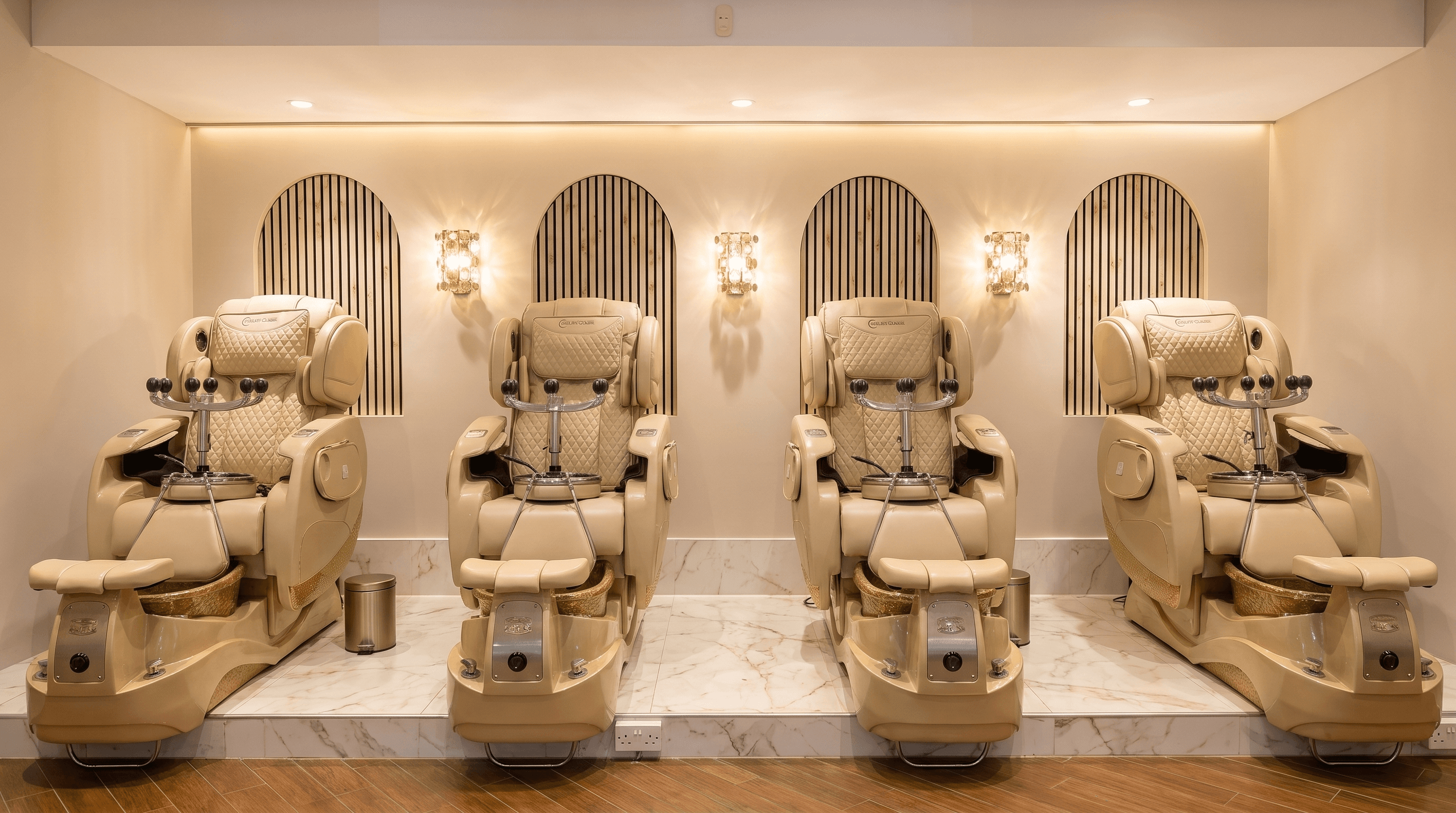 Pedicure thrones in symmetry at M1 Nails